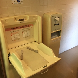 女子トイレにありました。オムツ替え台のすぐ横に、オムツゴミ箱とビニール袋が設置されているので便利でした。