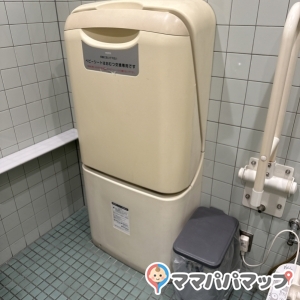 普通の多目的トイレにあるオムツ台です。ゴミ箱あり。古いですが、清潔にされていました。
