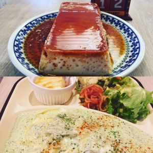 自家製プリンとオムライスのランチプレート