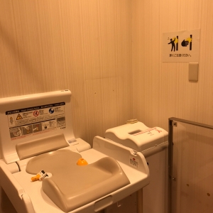 2019/7現在、おむつ用ゴミ箱はカルミック製の自動圧縮ラミネートのものが設置されていました。